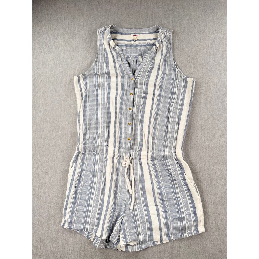Soft Joie Womens Blue White Striped Sleeveless Button Front Romper Size L